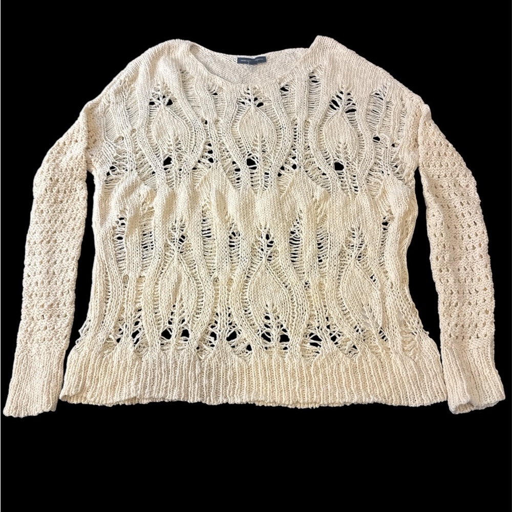 AMERICAN EAGLE OUTFITTERS WOMENS CREAM CROCHET SWEATER SIZE - M